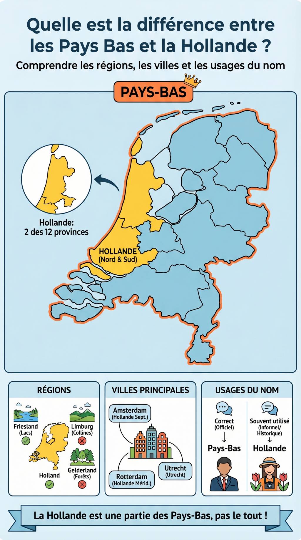 Quelle est la différence entre les Pays-Bas et la Hollande ? Comprendre les régions, les villes et les usages du nom