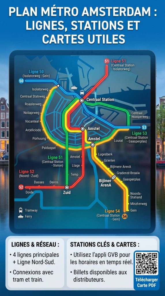 Plan metro Amsterdam : lignes, stations et cartes utiles