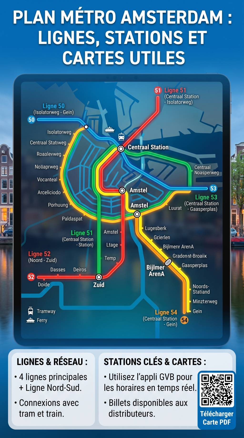Plan metro Amsterdam : lignes, stations et cartes utiles